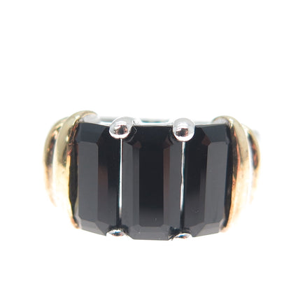 CNA PRANDA 925 Sterling Silver 2-Tone Vintage Real Black Onyx Ring Size 7.25