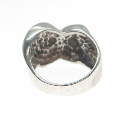 925 Sterling Silver Vintage Italy Modernist Wavy Oxidized Ring Size 7.75