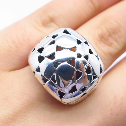 925 Sterling Silver Vintage Ornate Domed Ring Size 6.75
