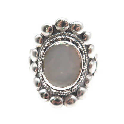 925 Sterling Silver Vintage Real MOP Beaded Oxidized Ring Size 8.5