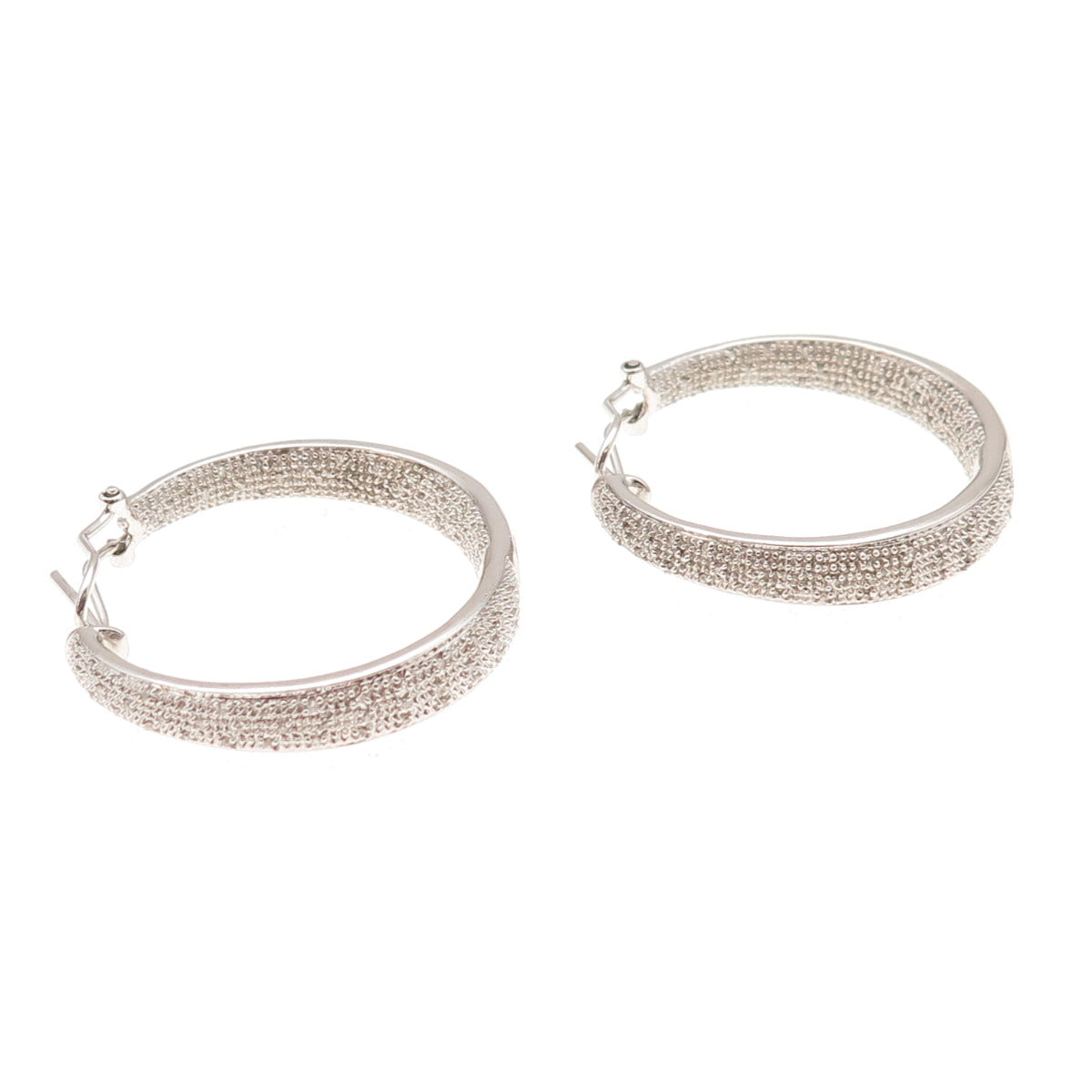 925 Sterling Silver Real Round-Cut Diamond In & Out Hoop Earrings