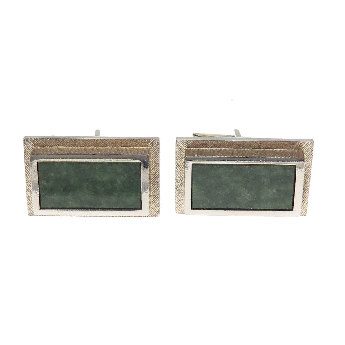 925 Sterling Silver Gold Plated Vintage T2 Real Jade Modernist Cufflinks