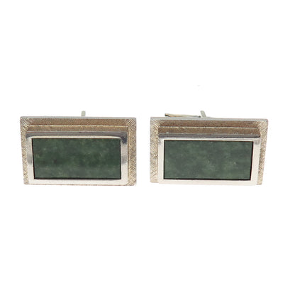 925 Sterling Silver Gold Plated Vintage T2 Real Jade Modernist Cufflinks