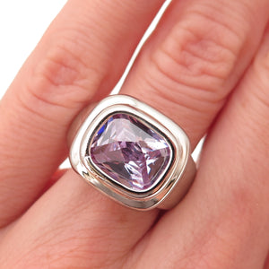 925 Sterling Silver Cushion-Cut Lavender C Z Ring Size 5.5