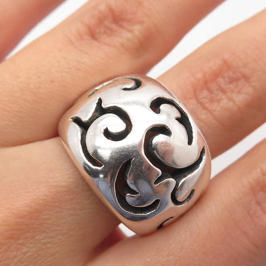 925 Sterling Silver Vintage Ornate Wide Ring Size 7.25