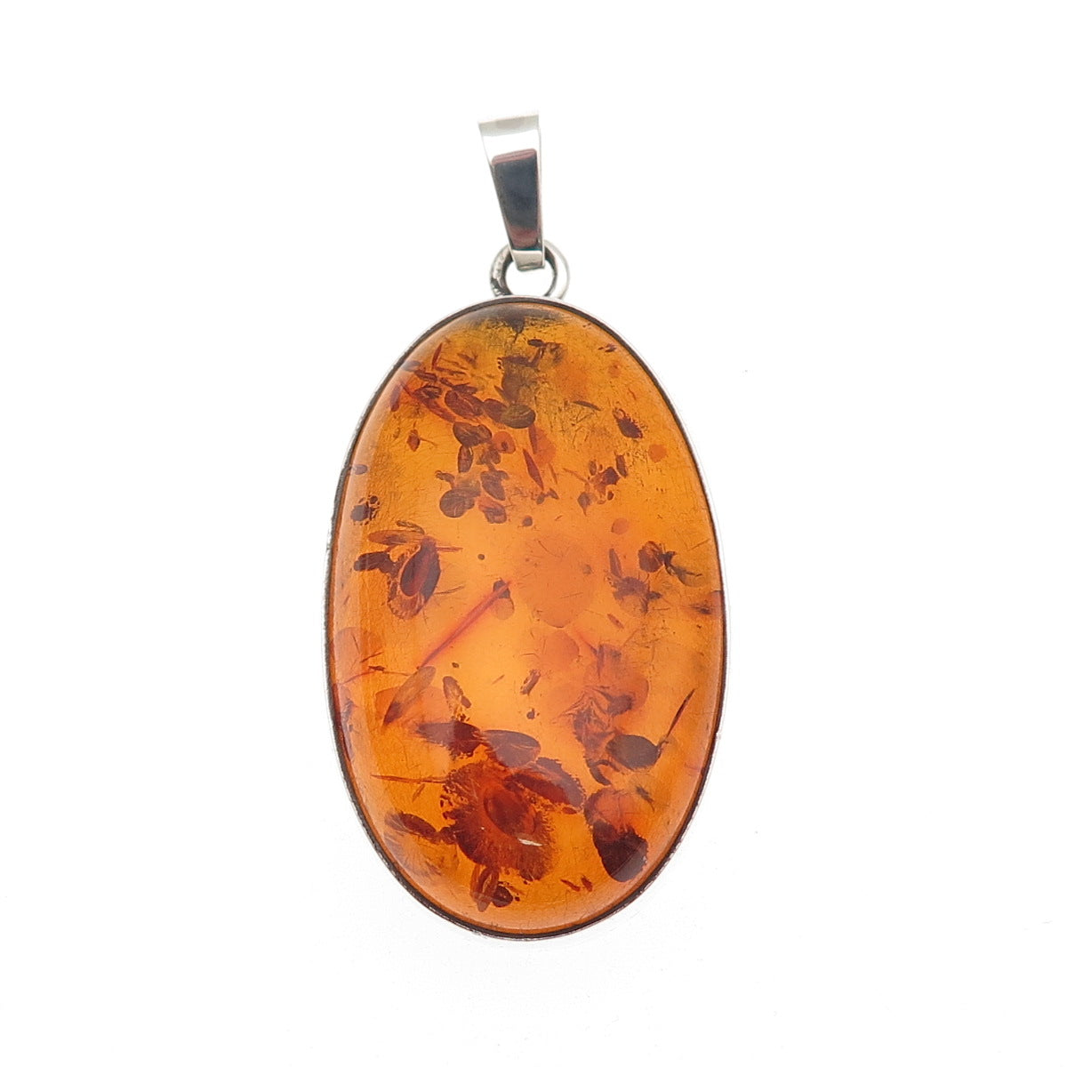 925 Sterling Silver Vintage Poland Real Cabochon Amber Oval Pendant