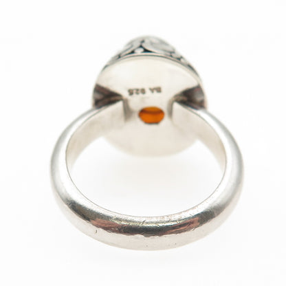 SUARTI BALI 925 Sterling Silver Vintage Real Amber Modernist Ring Size 10