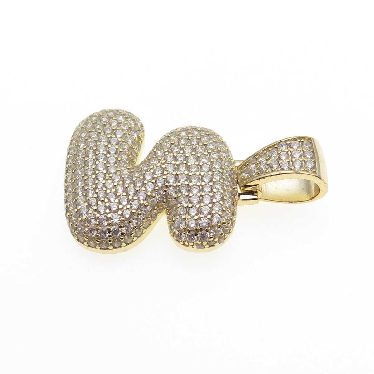 925 Sterling Silver Gold Plated Round-Cut C Z Letter S Initial Pendant