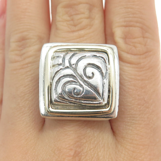 925 Sterling Silver 2-Tone Vintage Ornate Heart Ring Size 8.25