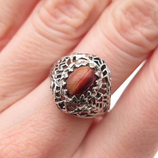 Sara Blaine 925 Sterling Silver Vintage Real Tiger Eye Oxidized Ring Size 7