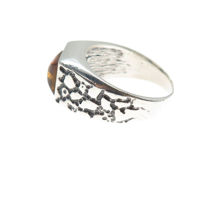 925 Sterling Silver Vintage Real Amber Desert Oxidized Ring Size 8.25