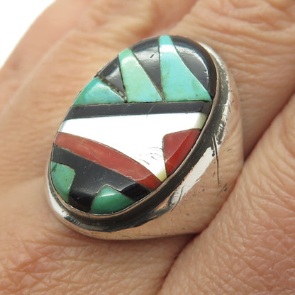 RICHARD & GENEVA TERRAZAS ZUNI Sterling Silver Vintage Multi-Gem Ring Size 11.5