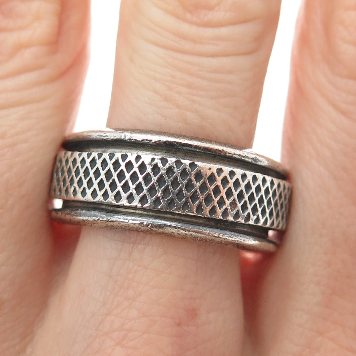 925 Sterling Silver Vintage Mexico Oxidized Rotating Band Ring Size 12