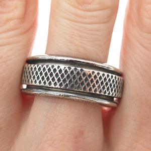925 Sterling Silver Vintage Mexico Oxidized Rotating Band Ring Size 12