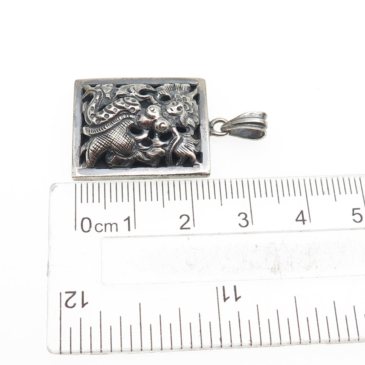 925 Sterling Silver Vintage LVT Artisan Modernist Mermaid Oxidized Charm Pendant