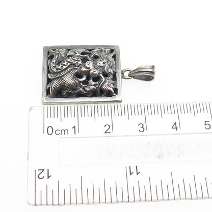 925 Sterling Silver Vintage LVT Artisan Modernist Mermaid Oxidized Charm Pendant