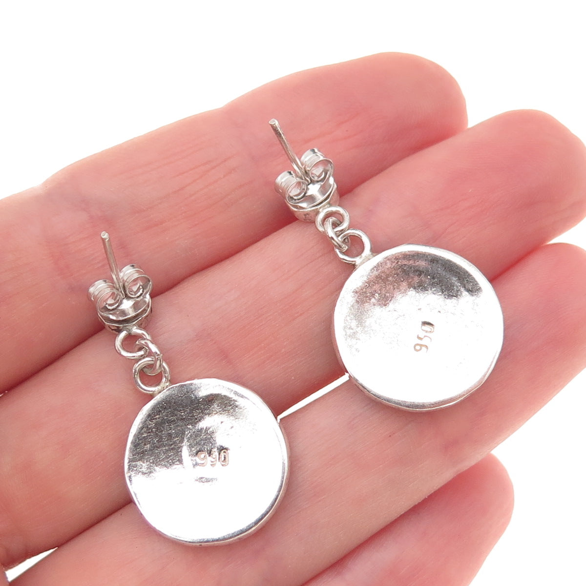 950 Silver Vintage Real Turquoise Spiral Dangle Earrings