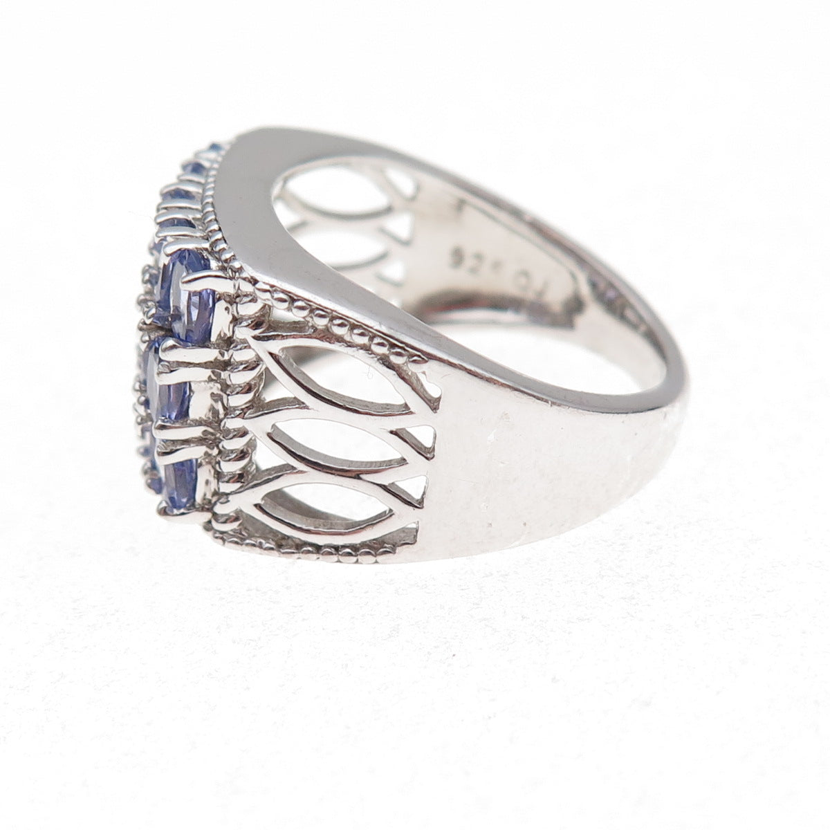 925 Sterling Silver Real Oval-Cut Tanzanite Cluster Ring Size 8