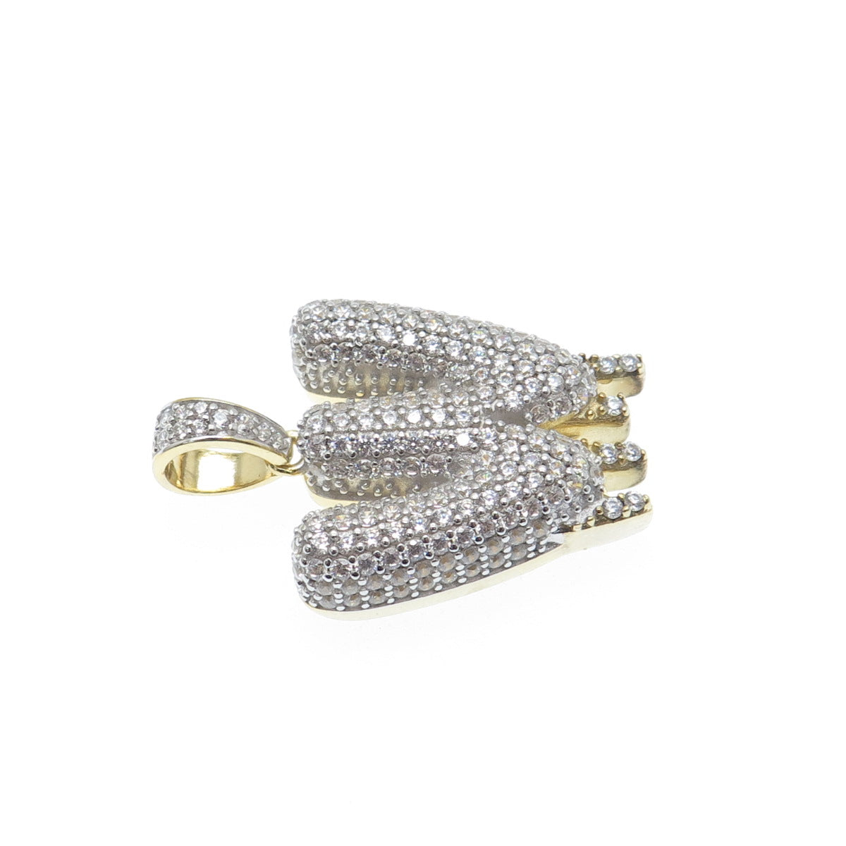 925 Sterling Silver Gold Plated Round-Cut Shaped C Z Letter W Sparkle Pendant