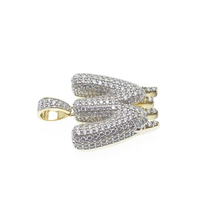 925 Sterling Silver Gold Plated Round-Cut Shaped C Z Letter W Sparkle Pendant