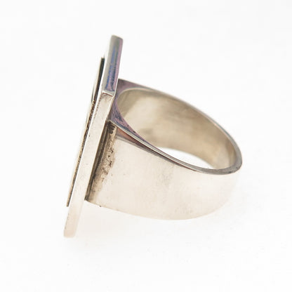 925 Sterling Silver 14K Gold Vintage Modernist Oxidized Ring Size 7