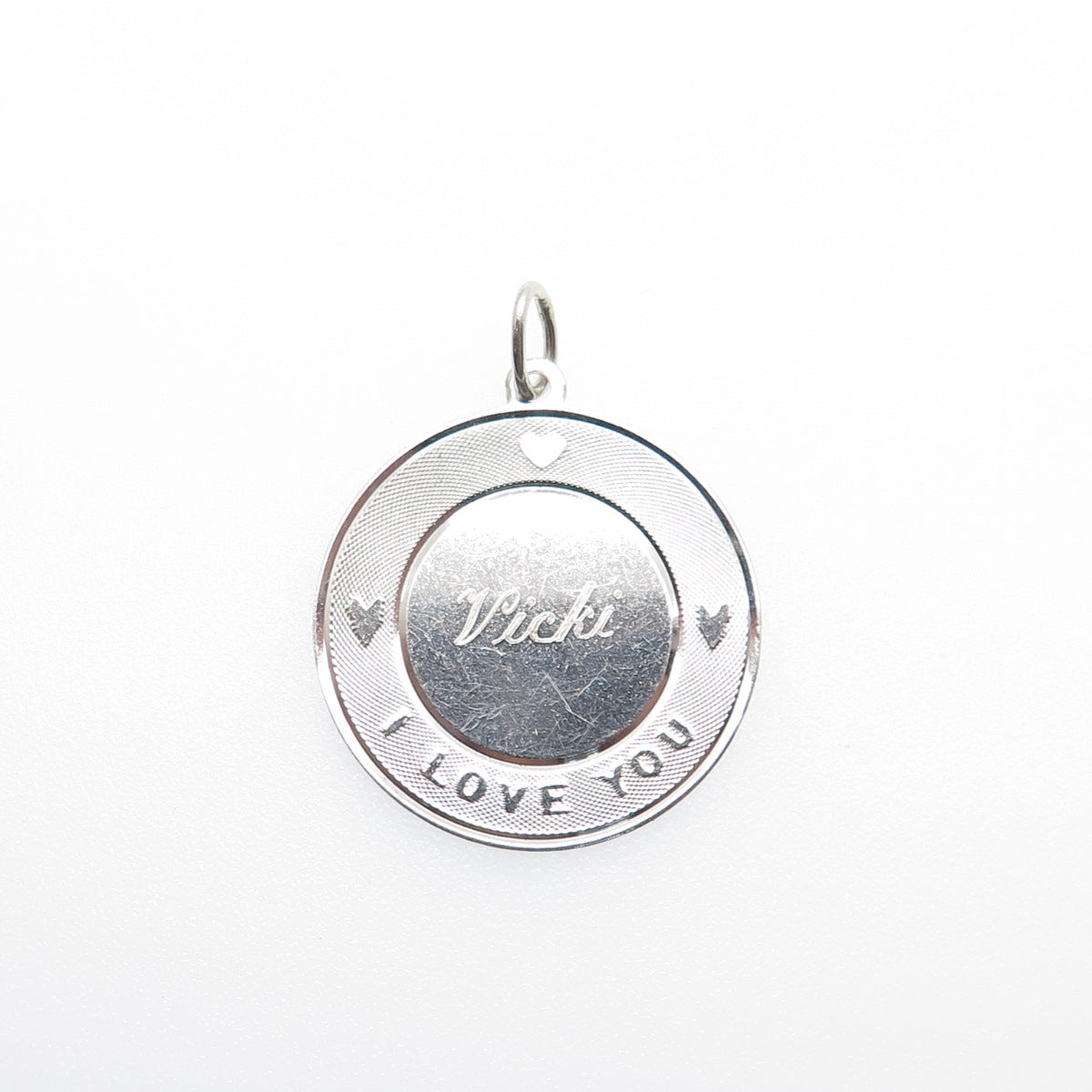 TOWN & COUNTRY Sterling Silver Vintage Engraved I Love You Vicky Charm Pendant