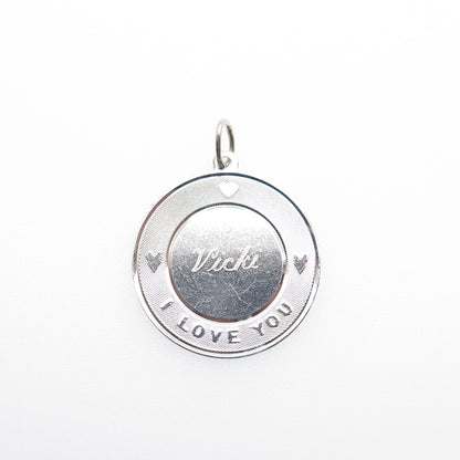 TOWN & COUNTRY Sterling Silver Vintage Engraved I Love You Vicky Charm Pendant