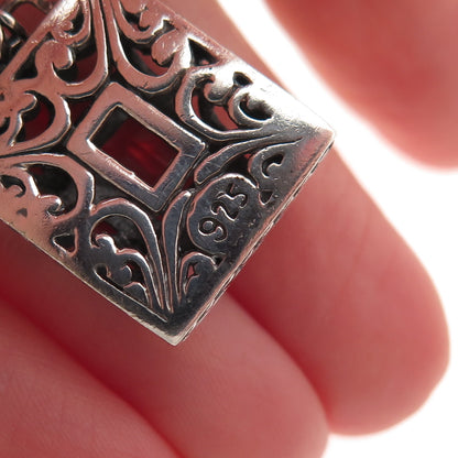 925 Sterling Silver Vintage Real Blue Topaz Floral Ornate Oxidized Charm Pendant