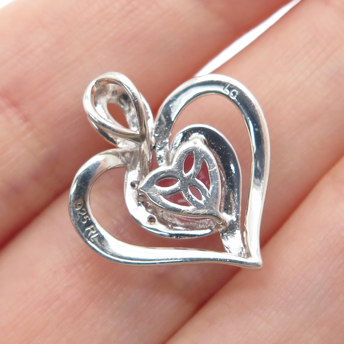 RL RICHLINE 925 Sterling Real Diamond & Pink Topaz Heart Minimalist Pendant