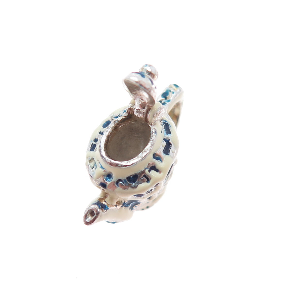 925 Sterling Silver Vintage Enamel Teapot Movable Minimalist 3D Charm Pendant