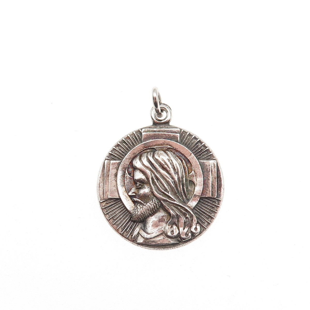 Hayward 925 Sterling Silver Antique Art Deco Jesus Episcopalian Oxidized Pendant
