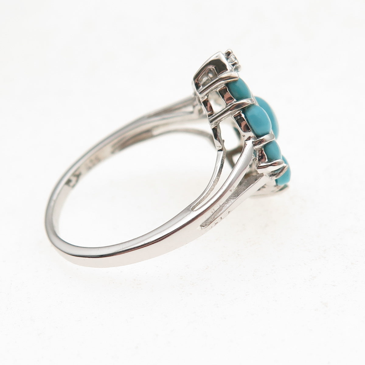 925 Sterling Silver Real Sleeping Beauty Turquoise & White Topaz Ring Size 8