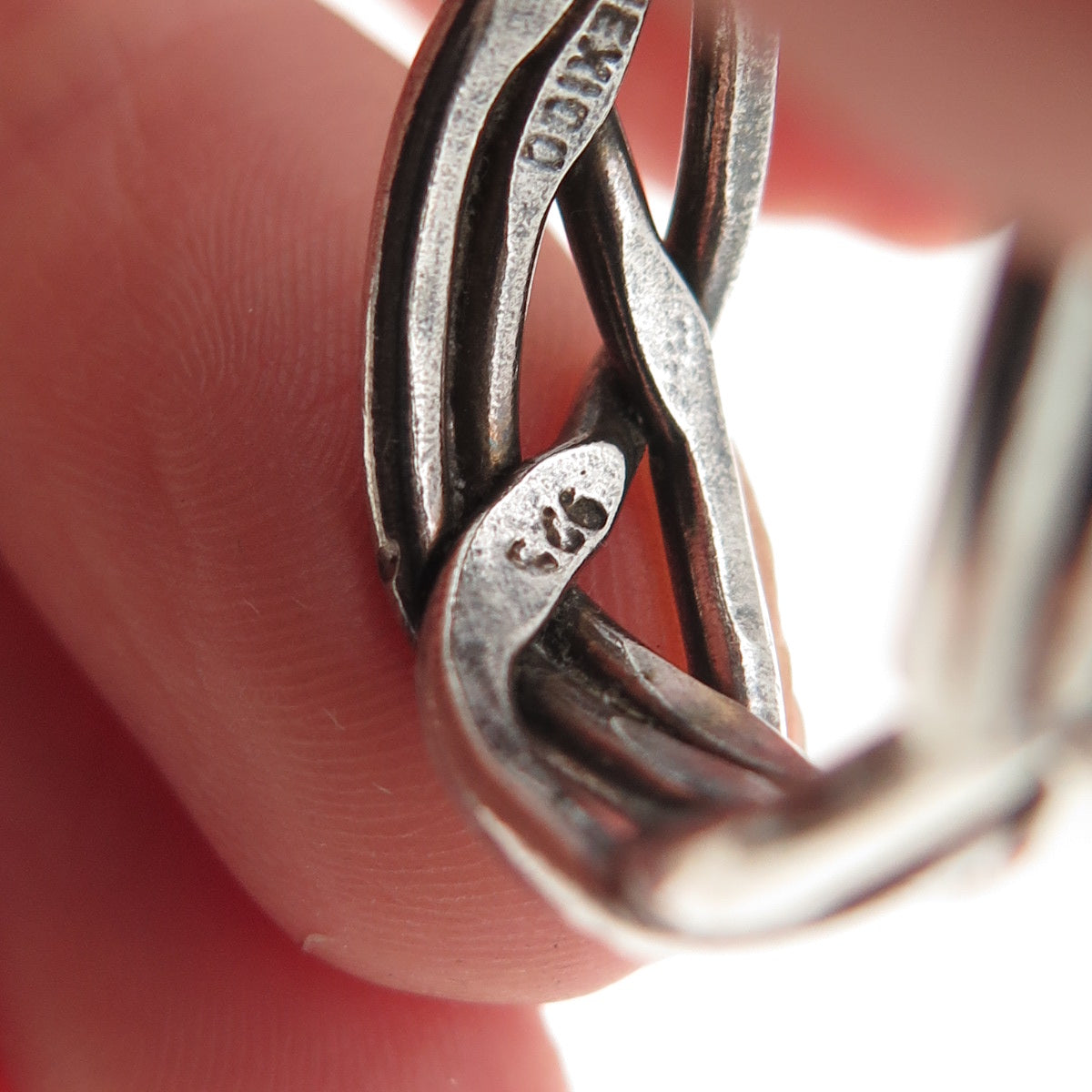 925 Sterling Silver Vintage Mexico Modernist Woven Oxidized Band Ring Size 8