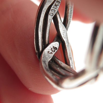 925 Sterling Silver Vintage Mexico Modernist Woven Oxidized Band Ring Size 8