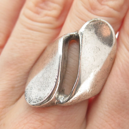 925 Sterling Silver Vintage Mexico Modernist Bypass Ring Size 8.5