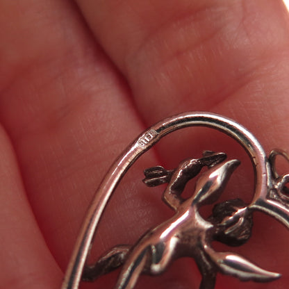 925 Sterling Silver Vintage Cupid Heart Oxidized Charm Pendant