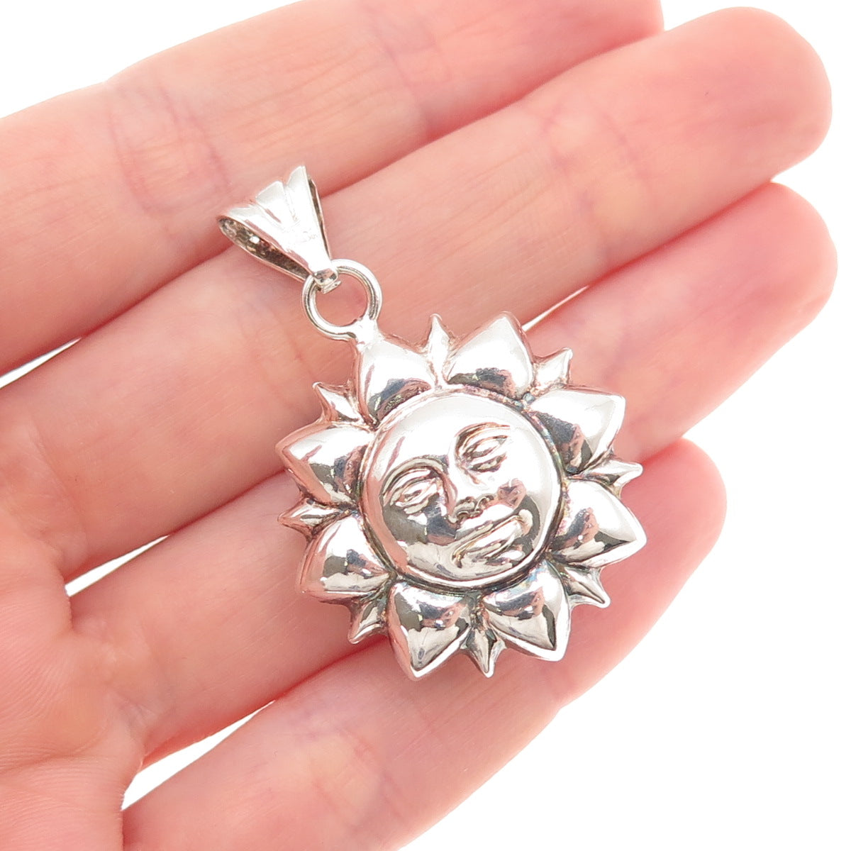 Milor 925 Sterling Silver 2-Tone Vintage Italy Sun Face Dual Sided Charm Pendant