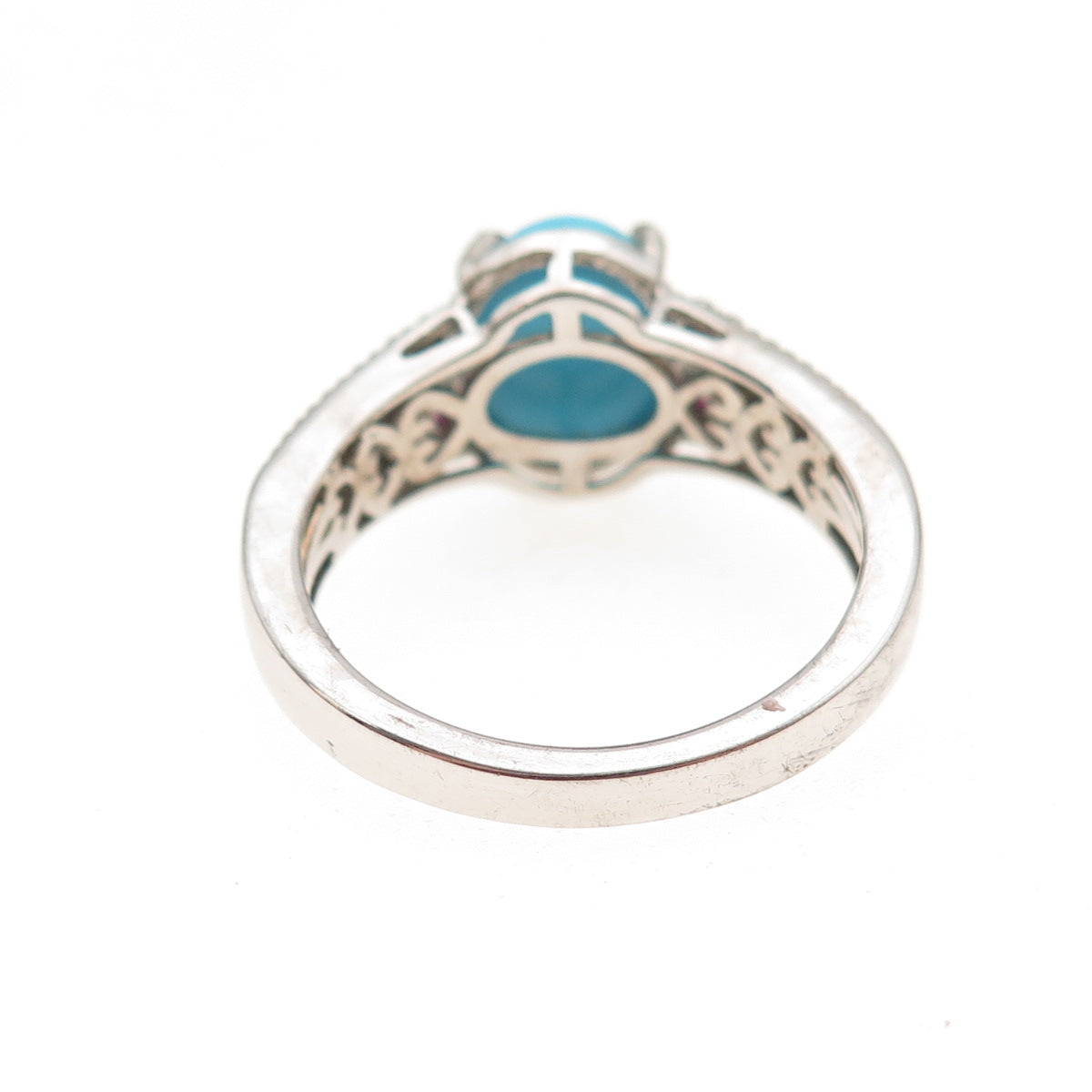 Chuck Clemency 925 Sterling Silver 2-Tone Real Turquoise & Ruby Ring Size 8.25