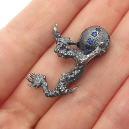 925 Sterling Black Rhodium Diamond Sapphire Chrome Diopside Dragon Miniature