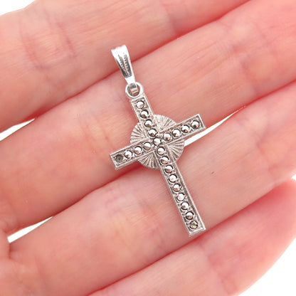 925 Sterling Antique Art Deco Real Marcasite Cross Pendant (missing 1 stone)