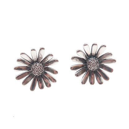 Pandora 925 Sterling Silver C Z Daisy Flower Earrings