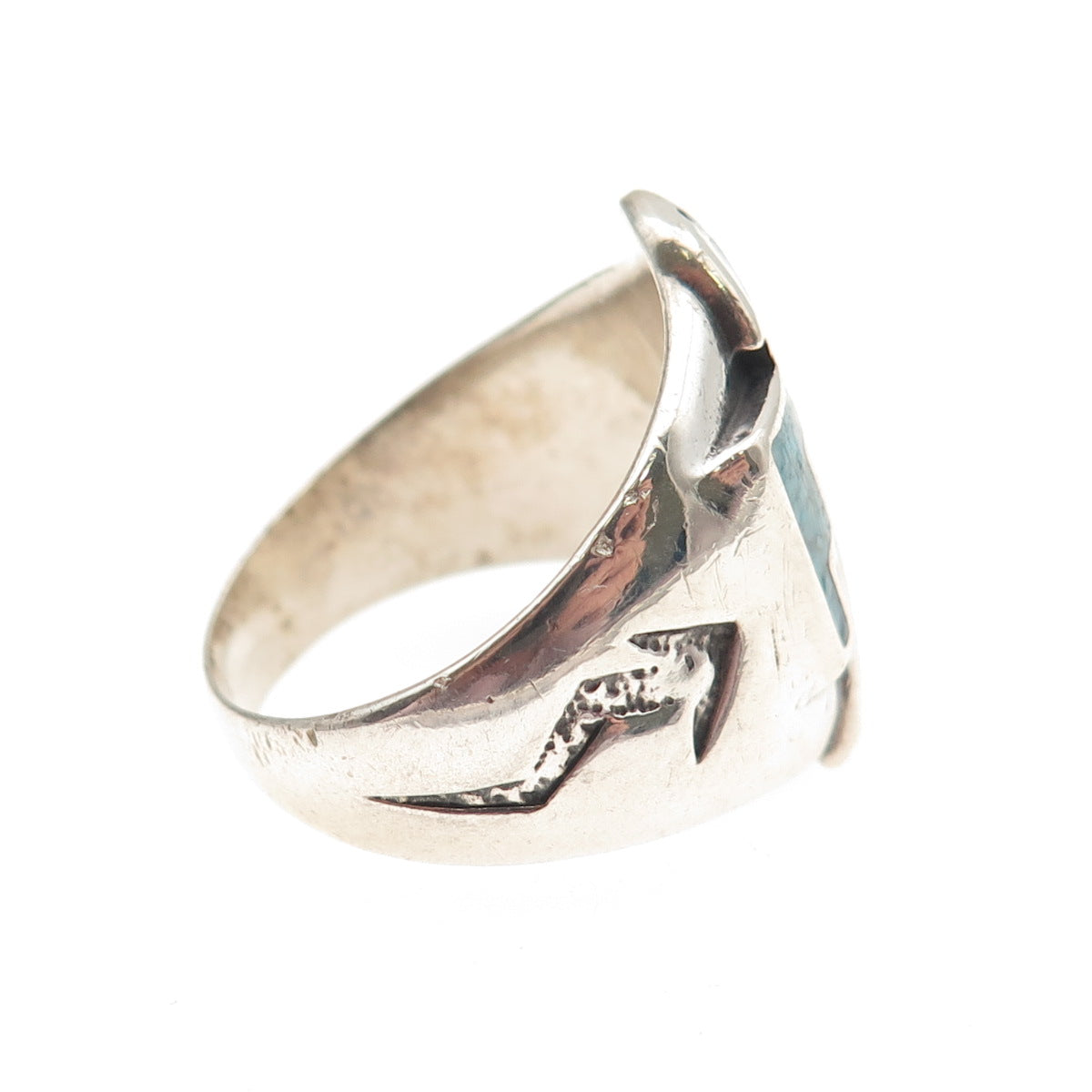 CAROLYN POLLACK Old Pawn Sterling Vintage Turquoise Inlay Eagle Ring Size 10.25