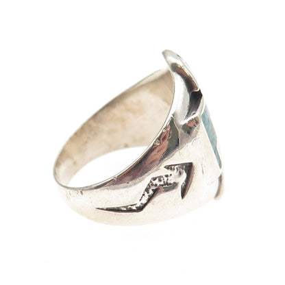 CAROLYN POLLACK Old Pawn Sterling Vintage Turquoise Inlay Eagle Ring Size 10.25