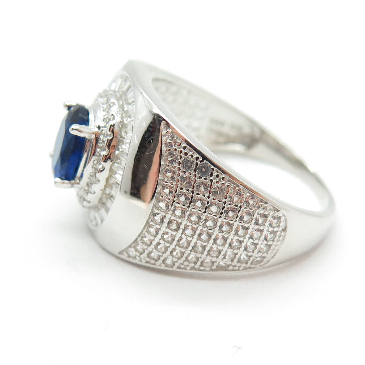 HAN 925 Sterling Silver White Topaz Gem & Lab-Created Sapphire Ring Size 10.75