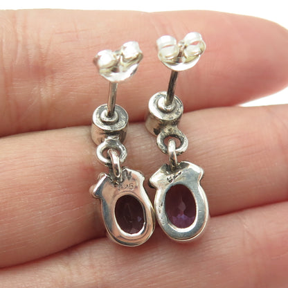 925 Sterling Silver Vintage Real Amethyst Gemstone Beaded Dangle Earrings