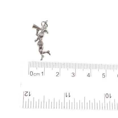 925 Sterling Silver Vintage Cheerleader 3D Charm Pendant