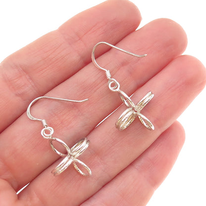 925 Sterling Silver Vintage Modernist Spiral Cross Dangle Earrings