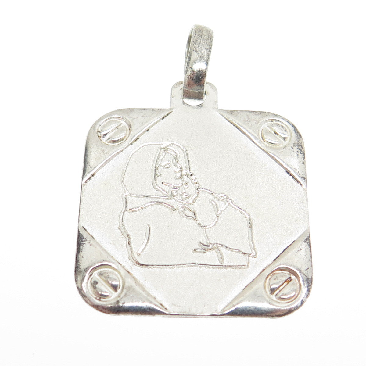 925 Sterling Silver Vintage Italy Engraved Mom & Child Tag Pendant