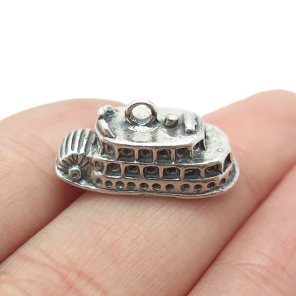 SHUBE 925 Sterling Silver Vintage Ship Minimalist Oxidized Charm Pendant