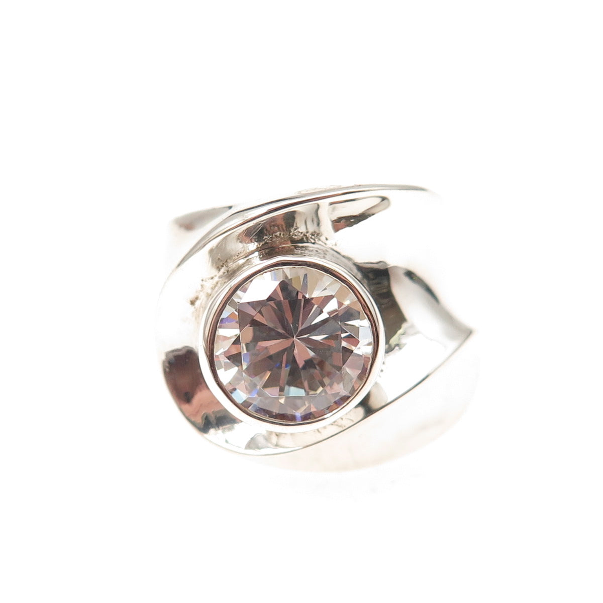 925 Sterling Silver Vintage Round-Cut C Z Modernist Oxidized Ring Size 6.25
